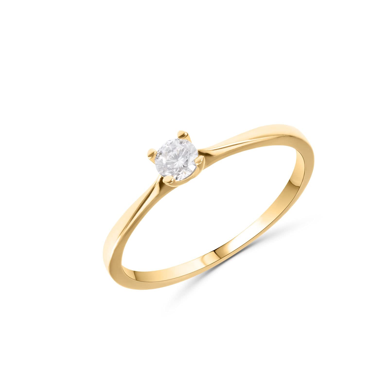 Damen-Solitärring aus 925er Silber, 18 Karat vergoldet, mit Zirkonia, Sterling Silber