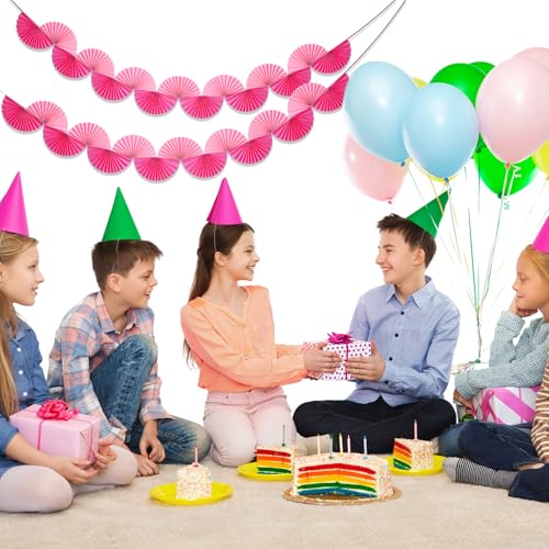 Image of Weekgrat 3 Pack Wedding Paper Fans Garland 15.6ft Colorful Background Ceiling Hanging Decorations Paper Garland Decorations Set for Birthday Party Supplies 3D Bachelorette Party Decoration(Pink)
