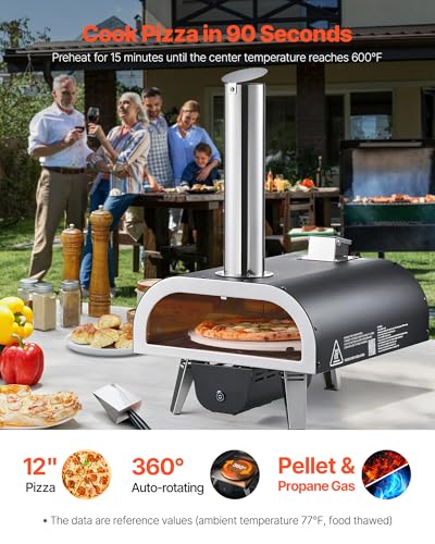 Image of VEVOR Dual Fuel Outdoor Pizza Oven, 12 inch Auto-Rotating Propane & Wood Pellet Pizza Ovens, Multi-Fuel Pizza Maker with Electric Rotation System & Thermometer, for Outside Patio Camping & Backyard