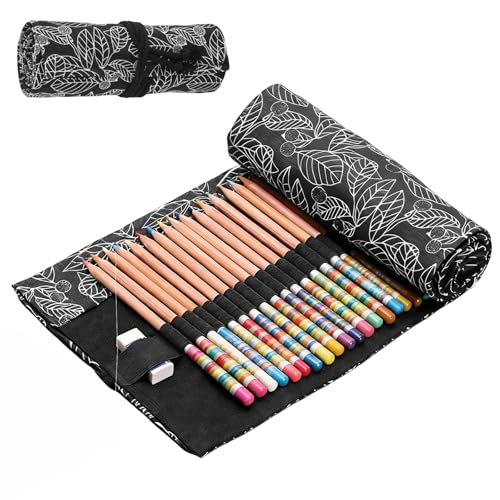Trousse Enroulable, 72 Trous Étui à Crayons en Toile, Trousse à Crayon Enroulable, Portable Toile à Enrouler de Crayon, Lavable en Machine, pour Ranger des...