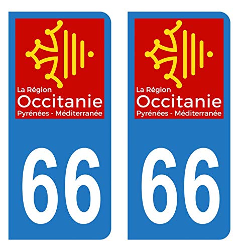 HADEXIA Autocollant Stickers Plaque immatriculation Voiture Auto département 66 Pyrénées-Orientales Logo Région Occitanie Cover