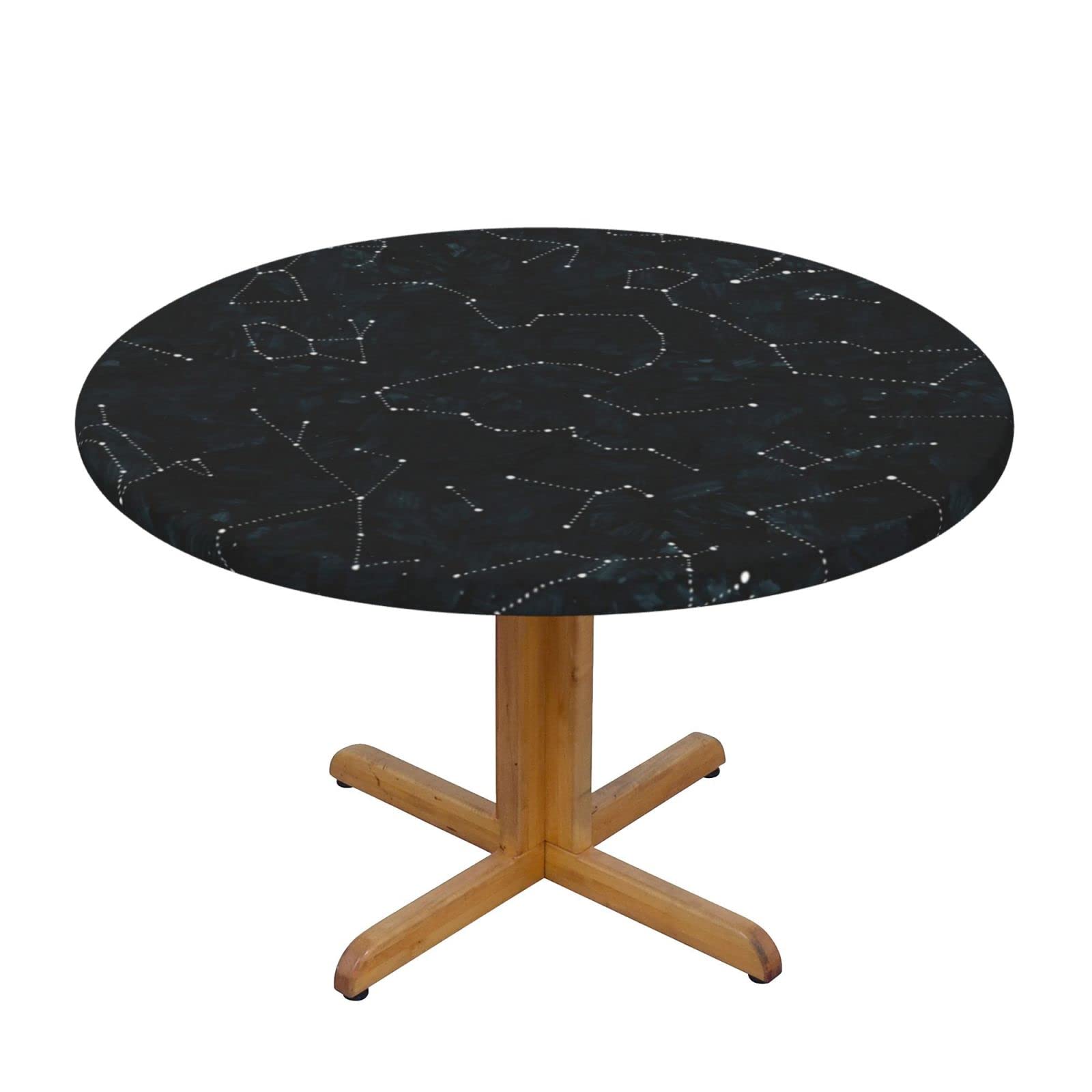 Lsjuee Round Fitted Tablecloth 40-44in Elastic Edged Table Cloth for Kitchen Dining Party Home Decor - Abstract Universe Space Zodiac Black