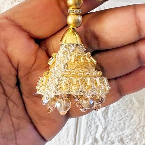 Image of Adikala Craft Store Handmade Ethnic Latkan Tassel Set of 2 for Saree Pallu, Blouse, Suits, Dupatta, Lehenga Decor | Ethnic Saree Pallu, Blouse, Suit, Dupatta & Lehenga Decoration (Golden Pearl)