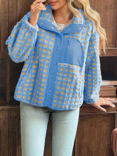 Tankaneo Women Fleece Sherpa Jacket Fuzzy Checkered Button Down Winter Coat - image 4