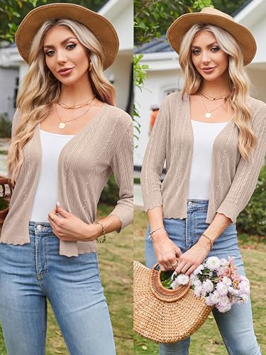 Arach&Cloz Women's 2024 Lightweight Summer Cardigan 3/4 Sleeve Crochet Patterns Knit Shrug Sweater Tops3