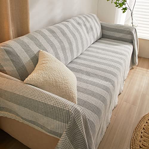 Dreamingo Striped Sofa Covers For 3 Cushion Couch Modern Gray Stripes L Shaped Couch Cover Sofa Protector Slipcover Pet Couch Covers For Dog Washable Chenille Couch Cover 71"X118" For Loveseat #TOP3