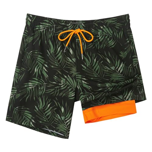Image of SURF CUZ Mens Swim Trunks with Compression Liner Swim Shorts 7 inch Swimming Trunks Stretch 7 Inch Swim Suits Quick Dry