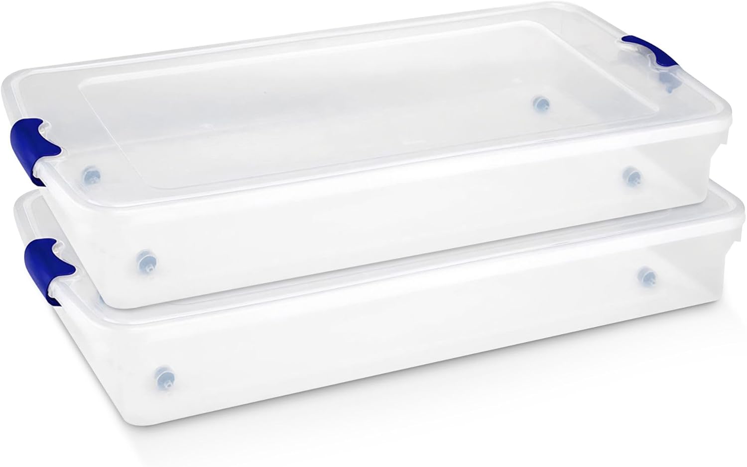 HOMZ 2-Pack Under Bed Storage, Clear Plastic Containers with Lids, 60 Quart, Blue Latch - Stackable Underbed Organizer Bins for Shoes, Bags, Clothes, and Towels Blue 60 Quart