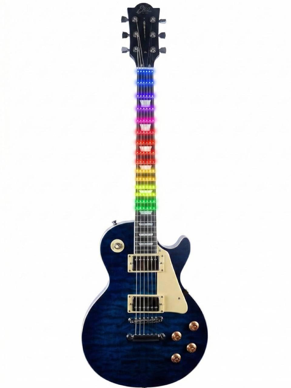 EKO GUITARS, LS-300 VISUAL NOTE, chitarra elettrica stile Les Paul, sistema LED per apprendimento, pickup humbucker, tastiera Laurel, Blue Quilted