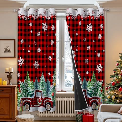 Christmas Curtains 63in Blackout Red Plaid 2 Panels