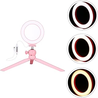 UKCOCO Pink Ring Light Video Tripod Portable Phone Tripod Tabletop Tripod Dimmable Circle Adjustable Stand Ring Light Desktop Ring Light Live Stream Light Selfie Light Makeup Light 1 Set