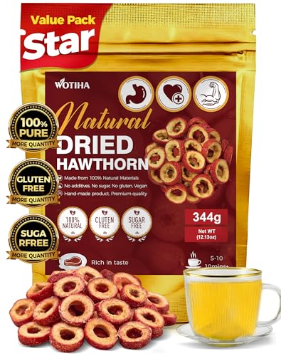 WOTIHA Pitted Dried Hawthorn Slices (12.1 oz) - Premium Seedless Hawthorn Berry Tea - All Natural Sun-Dried & Sulfur-Free - No Added Sugar - Naturally Gluten-Free & Caffeine-Free