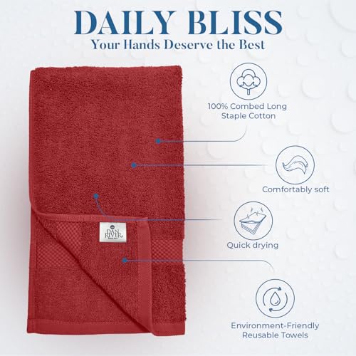 Image of DAN RIVER 6-Pack Premium Hand Towels (16x28 Inches) - 100% Cotton, Ultra Soft, Lightweight, Highly Absorbent Towels for Bathroom, Spa, Gym, Salon, Hotel, and Travel - Red