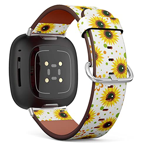 CJBROES Replacement Leather Watch Band, Compatible with Fitbit Versa 3 and Fitbit Sense of Wristband Bracelet Accessory - sunfowers Chamomiles Color