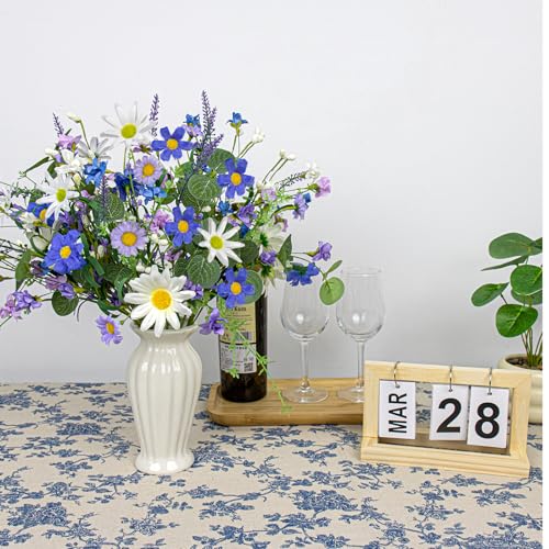 12 PCs Artificial Spring Flowers Blue Rustic Blue and White Artificial Flowers Wildflower Floral Stems with Daffodils Daisy Flower Picks for Vase Table Centerpieces Kitchen Spring Decor - Image 5