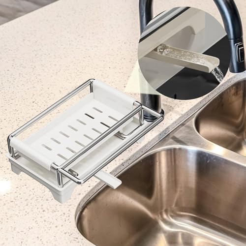 Image of Sponge Holder for Kitchen Sink Home Decor Space Saving with Quick Drain Tray Beige