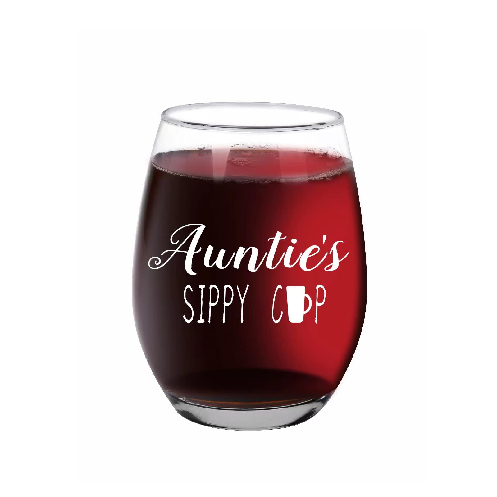 Auntie's Sippy Cup Stemless Wine Glass, 15oz Funny Wine Glass For Aunt - Aunties Birthday Christmas Gifts, Gift Ideas For Aunties, New Aunties Gifts, Mothers Day Gifts