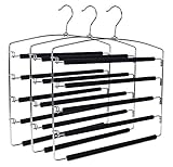 3 Quality Multi-Bar Metal Hangers - Real Heavy Duty, Space-Saving, Stable with Non-Slip Foam Padding, Swivel Hook for 5 Jeans Each - Suitable for Pants, Scarves, Towels, Trousers