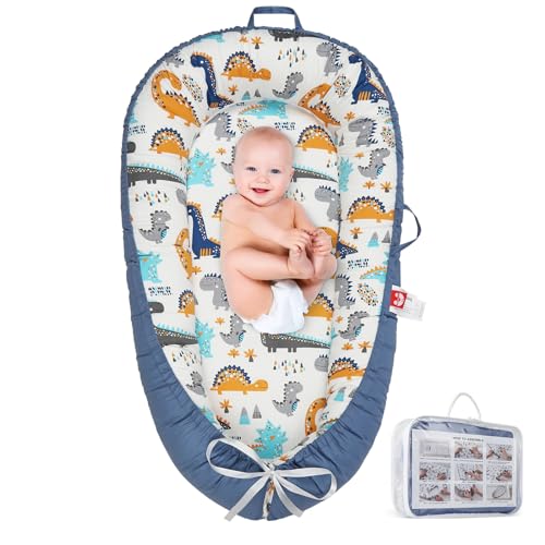 Image of Baby Lounger for Newborn - Portable Infant Seat with Breathable Cover, Adjustable Cotton Lounger for Floor Play & Travel | Newborn Essentials Gift 0-24M