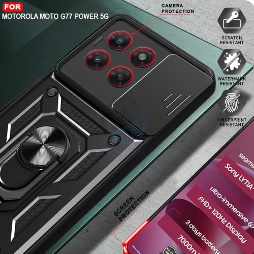 Image of AESTMO Tough Armor Motorola Moto G77 Power 5G Bumper Back Case Cover | Ring Holder & Sliding Camera Shield Cover | 360 Degree Protection Back Case Cover for Motorola Moto G77 Power 5G (Black)