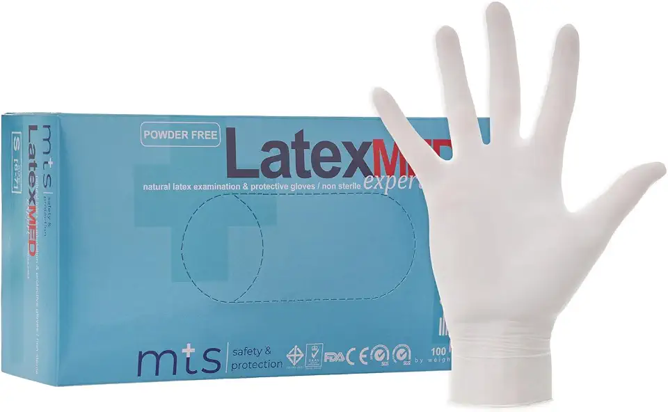 Einweghandschuhe S - 100 Stück/Box Latexhandschuhe Weiß - Einmalhandschuhe Puderfreie Handschuhe Natural Latex Gummihandschuhe Einweg Gloves (S, 100 Stück)