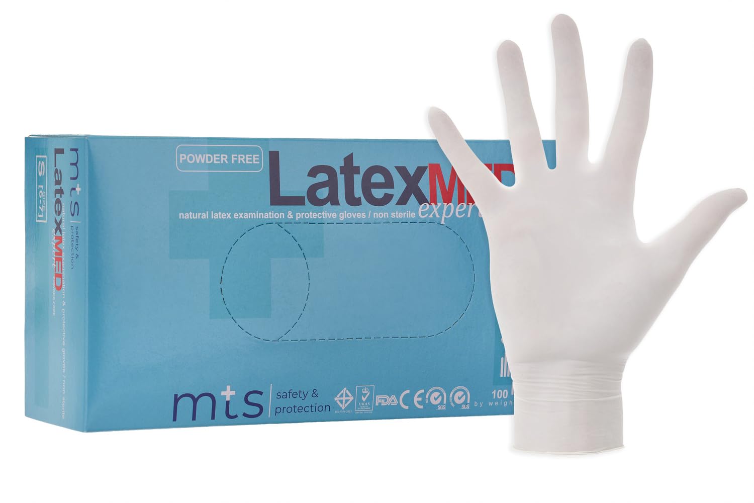 MTS Safety & ProtectionDisposable Gloves Medium - White Latex Gloves 100 Pieces/Box - Powder Free Multi-Purpose Gloves Suitable for Medical Use (M, 100 Pieces)