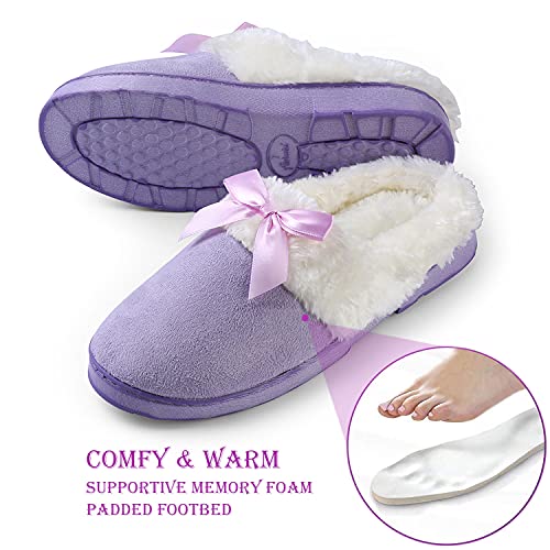 ROXIE Womens Memory Foam Fluffy Fur Slippers Fuzzy Plush Lining Slip On Clog House Shoes for Indoor Outdoor Use3