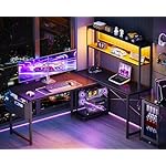 ODK 53 Inch L Shaped Desk with LED Lighting, Reversible Gaming Desk with Power Outlets, Cornor Computer Table with Storage Shelves & Bag & Iron Hook, Home Office Table for Writing, Study, Black - Image 4