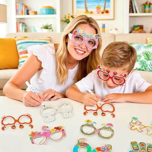 32Pcs Summer Craft Coloring Glasses Bulk Hawaiian Luau Art Craft for Kids by MUOUAKATE - Used condition - Image 6