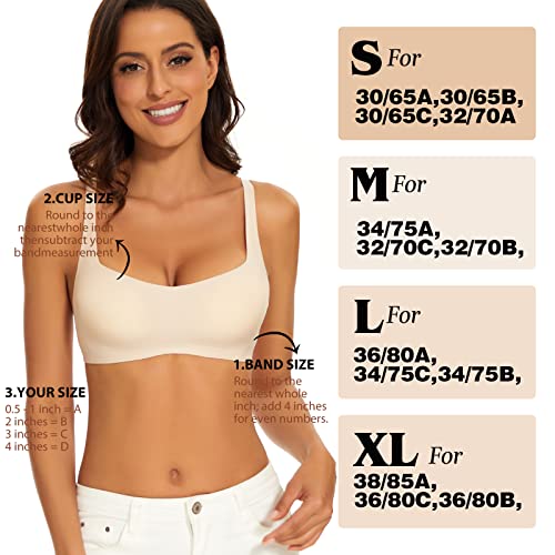 Haullps Ultra-Light Wirefree Seamless Bra High Stretch Microfiber Comfort Bralette For Women With Removeable Pads Beige #TOP5