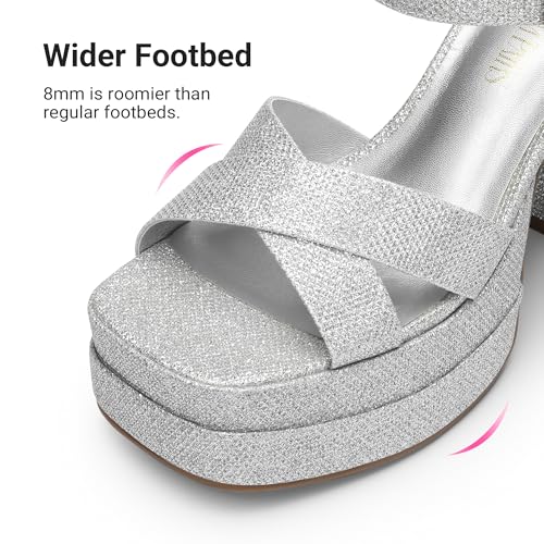 DREAM PAIRS DREAM PAIRS Women's Platform Chunky Heels Square Open Toe Ankle Strap High Heeled Sandals Y2K Shoes for Party Brunch,Size 6.5,Silver-Glitter,SDHS2330W
