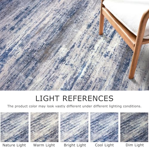 KOZYFLY Modern Abstract Washable Rug Runner 2x5 Hallway Rug Runner Non-Slip Soft Kitchen Runner Rugs, Distressed Grey-Blue Striped Carpet for Entryway Bathroom Laundry Room Foyer