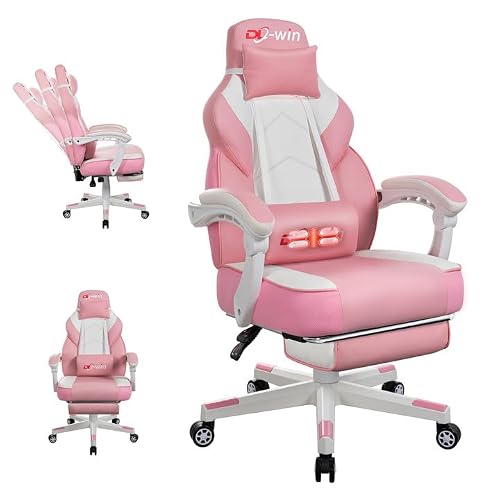 DL-win Pink Gaming Chair with Footrest and Massage