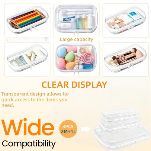 Image of Thickened clear hard shell zipper case,Professional-Grade Plastic Clear Zipper Pencil Case, Toiletry Pouch, Travel Organizer, Cosmetic Bag, Toy Storage Bins (1L+2M)