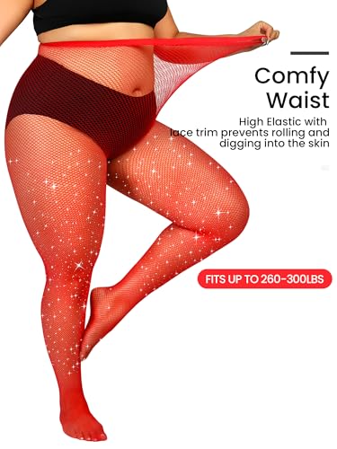 Image of Plus Size Fishnet Tights Sparkle Stockings Glitter Pantyhose High Waist Fine Mesh Stockings Value Pack of 2