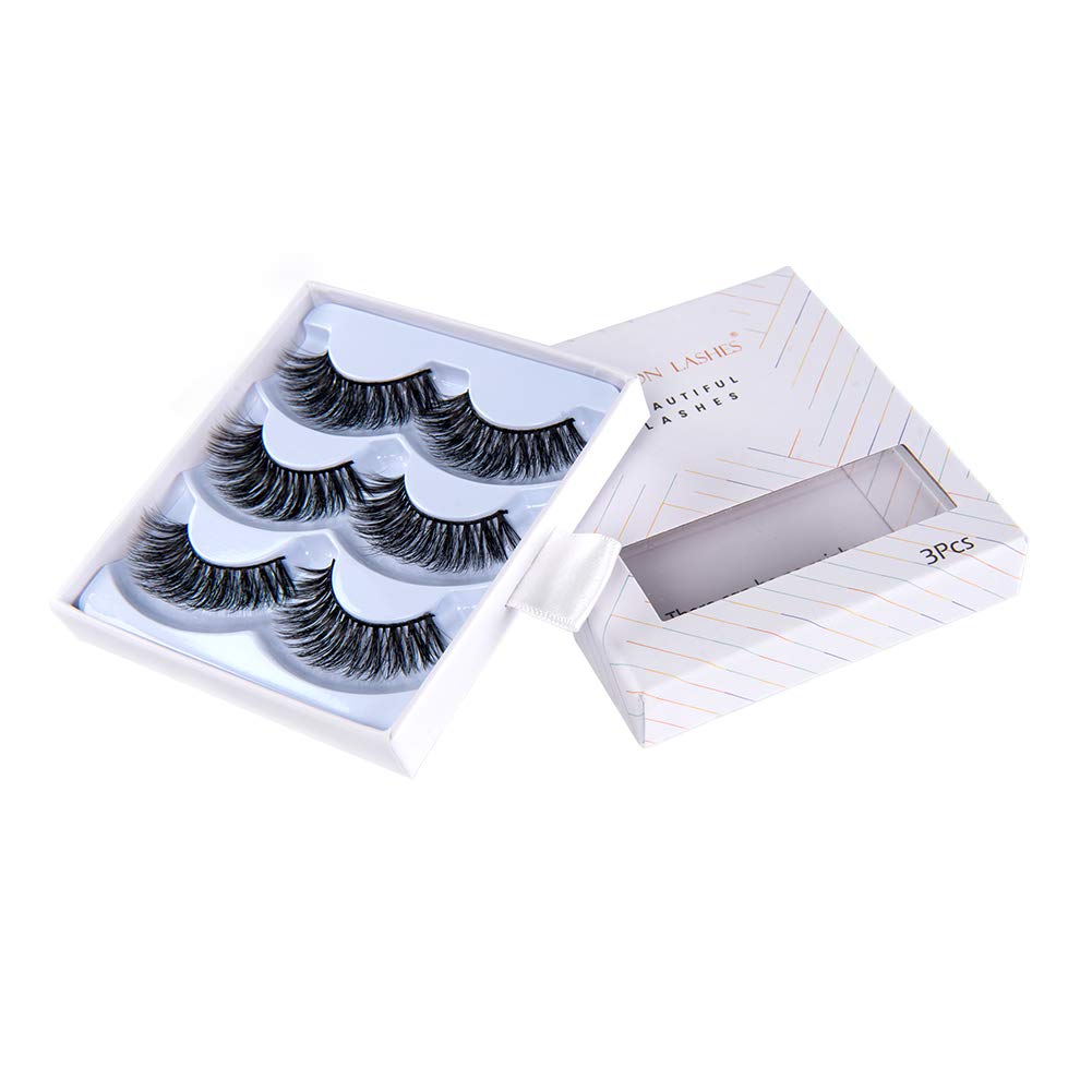 Arison 3D Eyelashes Set False Fake Lashes Kit Wispy Strips Silk Reusable Handmade 3 Pair Package Long Fur Soft Dramatic Natural Look for Women Makeup (Happy-15)