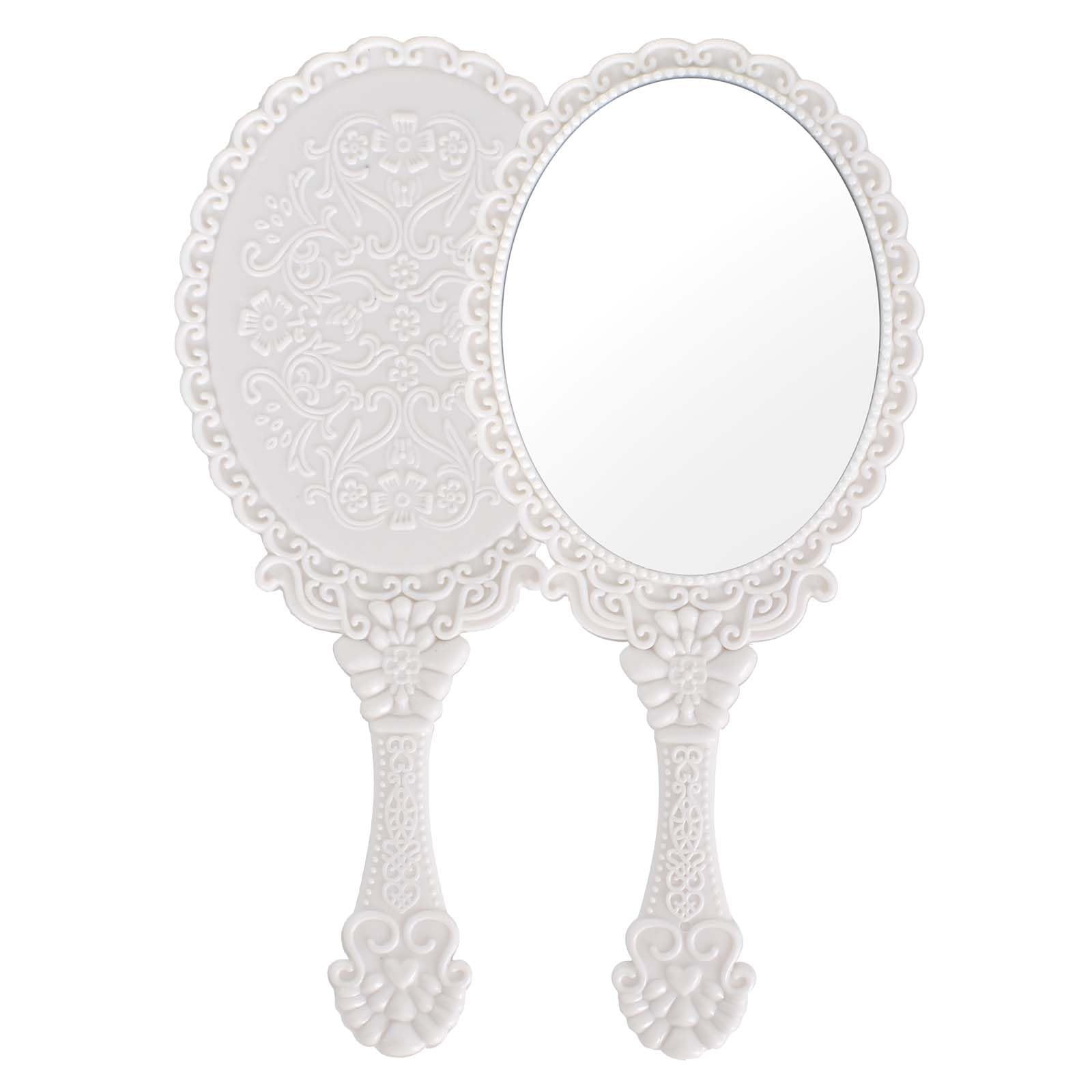 Specchio con Manico,Specchio Portatile Professionale,Specchio Barbiere con Comoda Maniglia,Specchio Cosmetico Forma Rotonda,Sostenibile e Durevole,Perfetto per Radersi o Applicare il Trucco (Bianco)