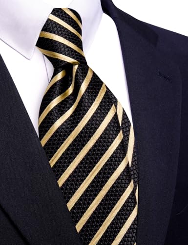 Image of Barry.Wang Silk Men Ties Formal Stripes Necktie and Tie Clip for Wedding Party Business Fashion Classic