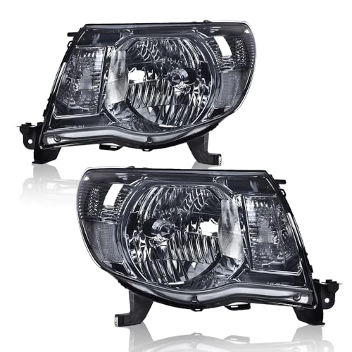 Image of GRAND ORANGE Pair Front Headlights Assembly, Compatible with Toyota Tacoma 2005-2011, Bumper Headlamps Light, Smoke Lens Chrome Housing Clear Reflector