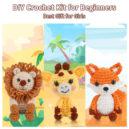 Image of Crochet Kit for Beginners Crochet Animal Kit Crafts for Adults with Step by Step Video Tutorial Hobbies for Women Crochet kit Crochet Animals Beginner Crochet kit DIY Knitting Supplies