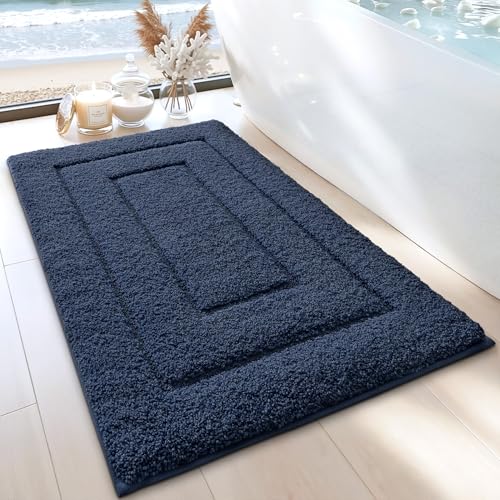 DEXI Tapis Salle de Bain Antidérapant 50 x 80 cm, Moelleux en Microfibre, Absorbant l'eau, Lavable en Machine, Extra Epais, pour Douche, Baignoire, Marine
