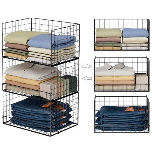 Image of Yociyoga 3-Tier Stackable Closet Organizers and Storage Shelves, Foldable Closet Shelf Organizer, Stackable Storage Bins Drawers for Closet Organizer System, Black(Patent No. 30022416)