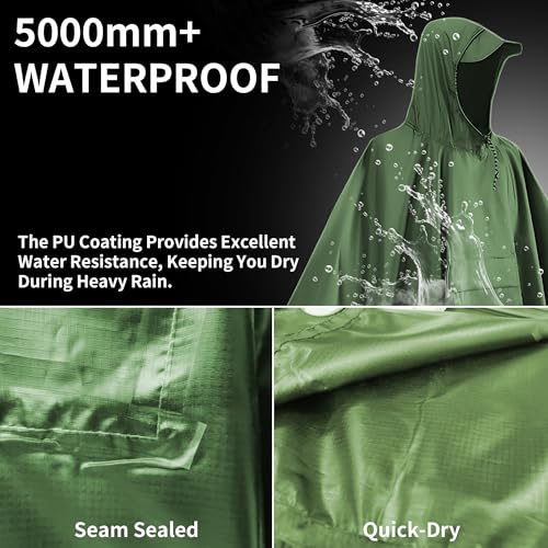 Image of 3-in-1 Unisex Camping Rain Poncho with hooded, Shelter & Ground Sheet