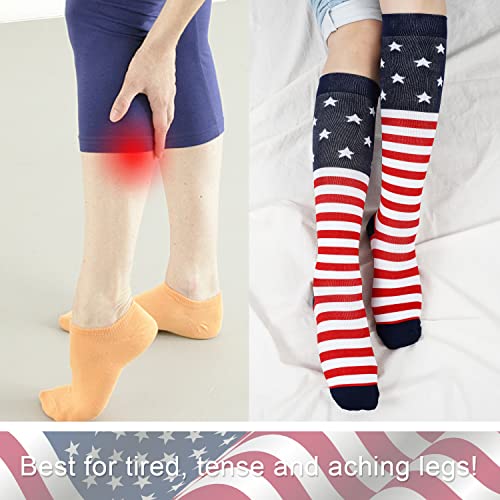 Junely American Flag Compression Socks For Women 20-30 Mmhg Knee High 4Th Of July Socks For Running Nurses Pregnancy Sports Travel Flight Circulation Patriotic Gifts Red White Blue #TOP3