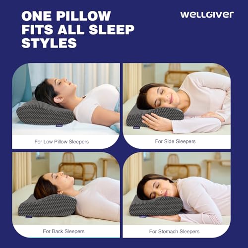 Image of WELLGIVER Cooling Gel Memory Foam Cervical Neck Pillow | 2 Years Warranty | Pain Relief Sleep, Improves Posture Spinal Alignment, Neck Pain Relief |19 x 12 x 4 Inch| Black Jacquard Cover | Pack of 1