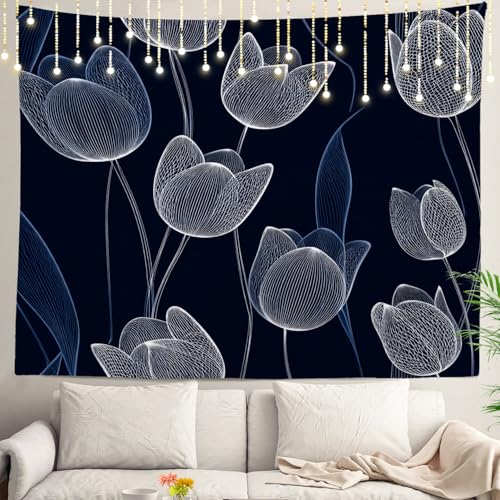 Tapisserie murale minimaliste tulipe blanche pour habiller un dortoir ou une chambre d'ado