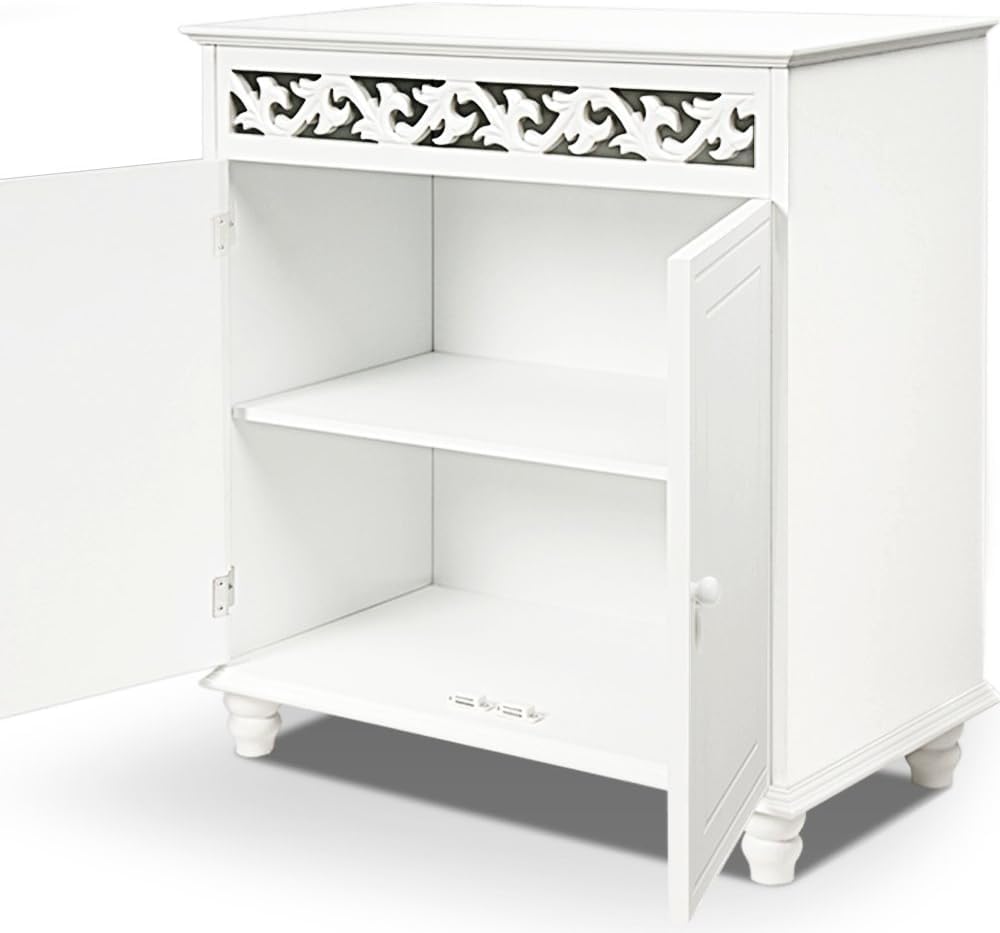 Casaria® Mobiletto Bianco Stile Country 76x65x35cm 2 Scomparti Armadietto Multiuso con Ante Mobile Bagno Consolle Ingresso Credenza Cucina Madia Soggiorno Mobili Salone Arredamento Casa Mobile TV