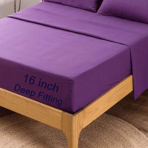 Image of SONORO KATE Bed Sheet Set Super Soft Microfiber 1800 Thread Count Luxury Egyptian Sheets 18-Inch Deep Pocket,Wrinkle and Hypoallergenic-6 Piece (Purple, Full-6 Piece)