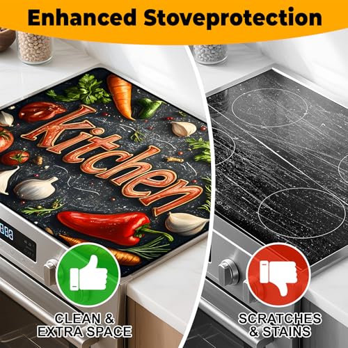 Image of Kitchen Stove Top Cover Retro Flower Gas Stove Top Cover for Home Decoration Kitchen Pad Non-Stick Washable Cooktop Covers Countertop Protector Keep Stove Clean 28 inchx20 inch
