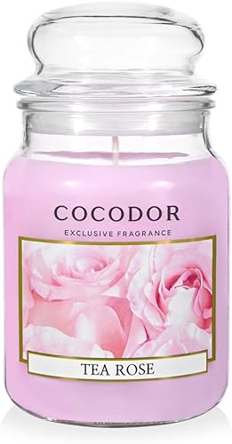 COCODOR - Vela perfumada con aroma a rosa de té, tarro de vidrio grande de 18 onzas, 110 horas de tiempo de combustión
